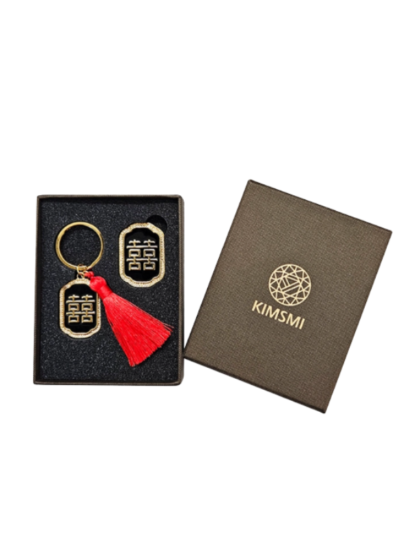 KIMSMI Double Happiness Keyring Set + Gift Case (Black/Red)