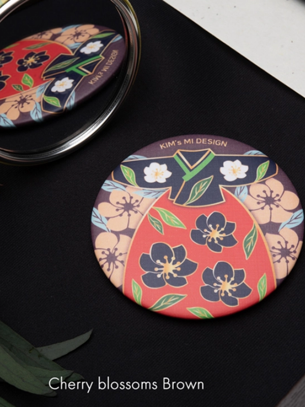 KIMSMI Hanbok Hand Mirror Cherry Blossom Red Coral