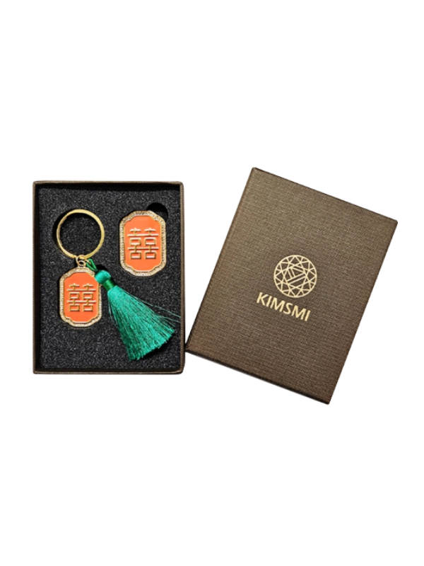 KIMSMI Double Happiness Keyring Set + Gift Case (Coral/Green)