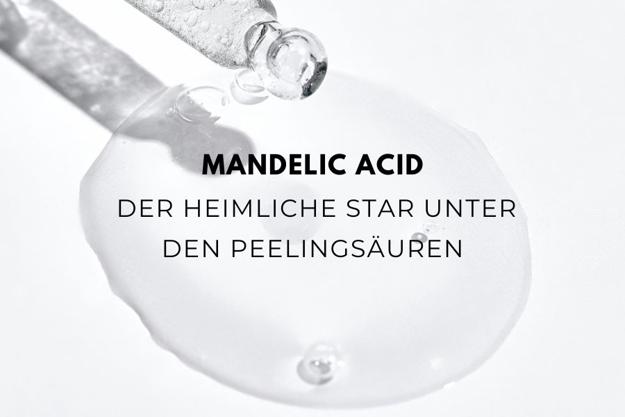 Titelbild für einen Skincare Blog über Mandelic Acid mit Serum-Textur und Pipette.