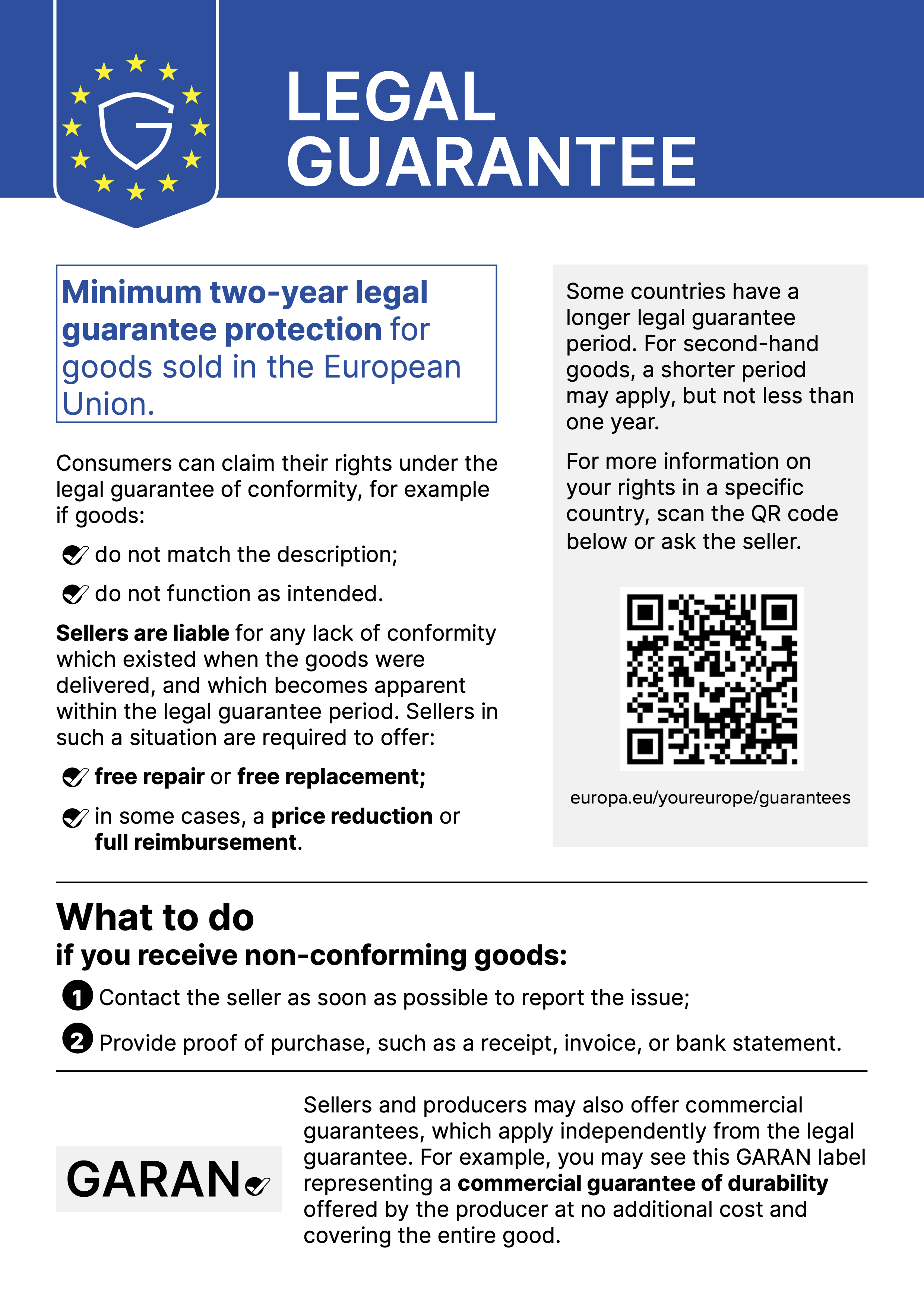 EU harmonised notice on the legal guarantee of conformity