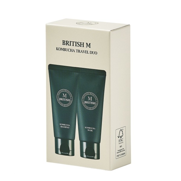 Ein Haarpflegeset aus Shampoo und Conditioner der Marke British M
